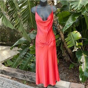 Cache Cowl neck bias, cut drop waist satin slip dress